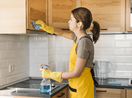 clean and degrease kitchen cabinets